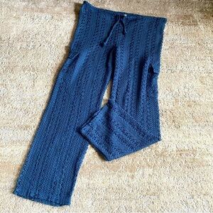 Blanco by Nature Crochet Beach Pants Knitted Pull On Drawstring Waist Teal: Med